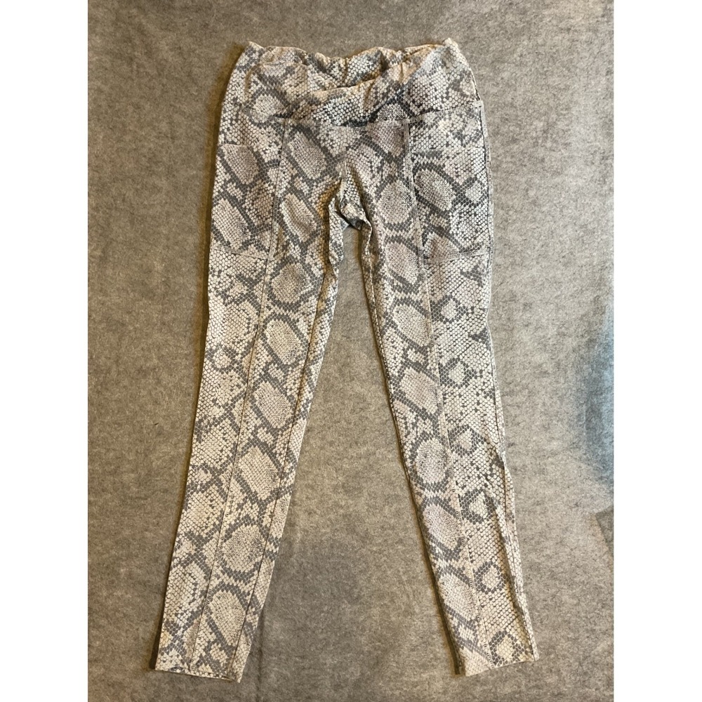 Chaser Womens Snakeskin Print Crossover Waist Leggings Grey White Small NWT